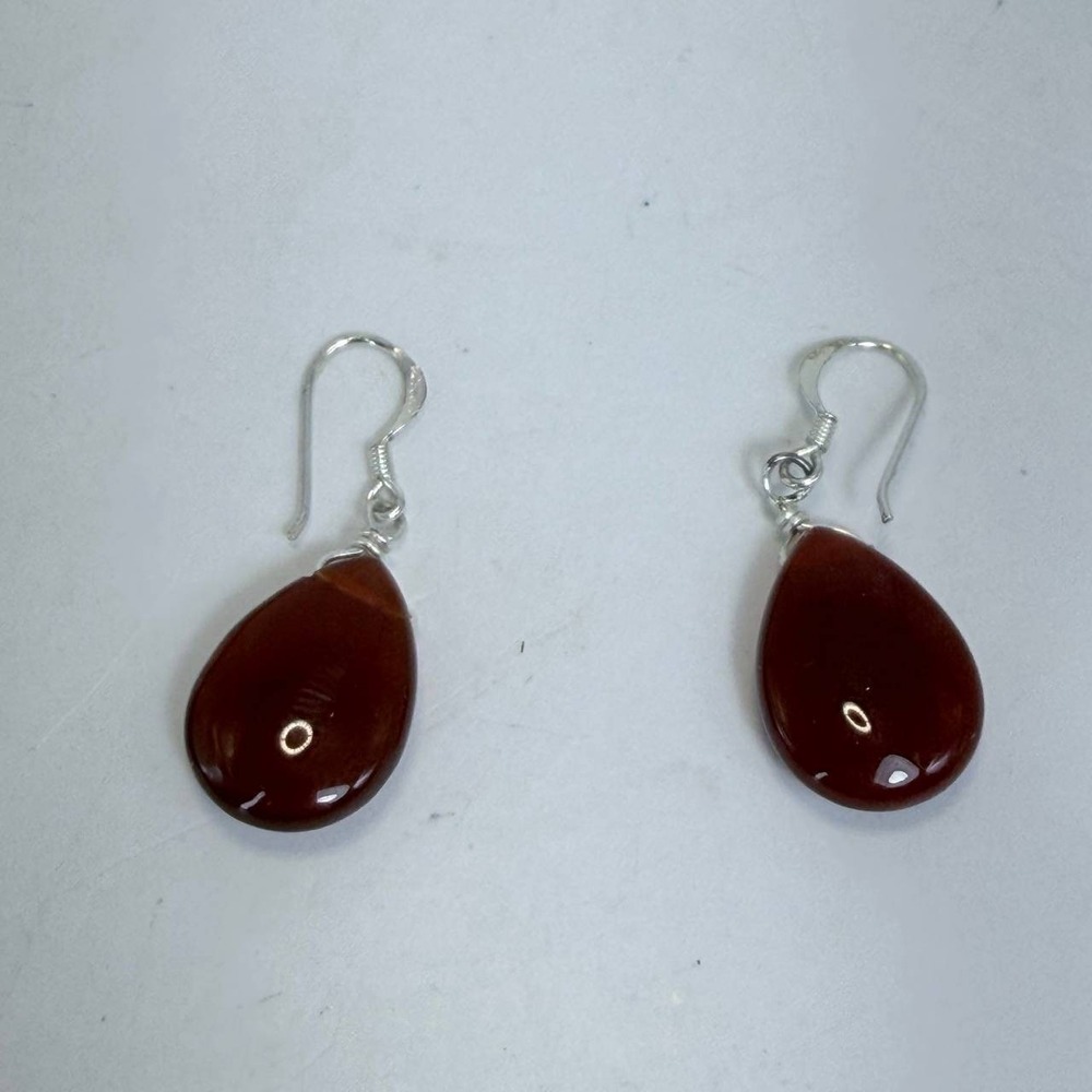 Sterling Silver Carnelian Agate Teardrop Dangle Earrings 925 Red Orange Gemstone